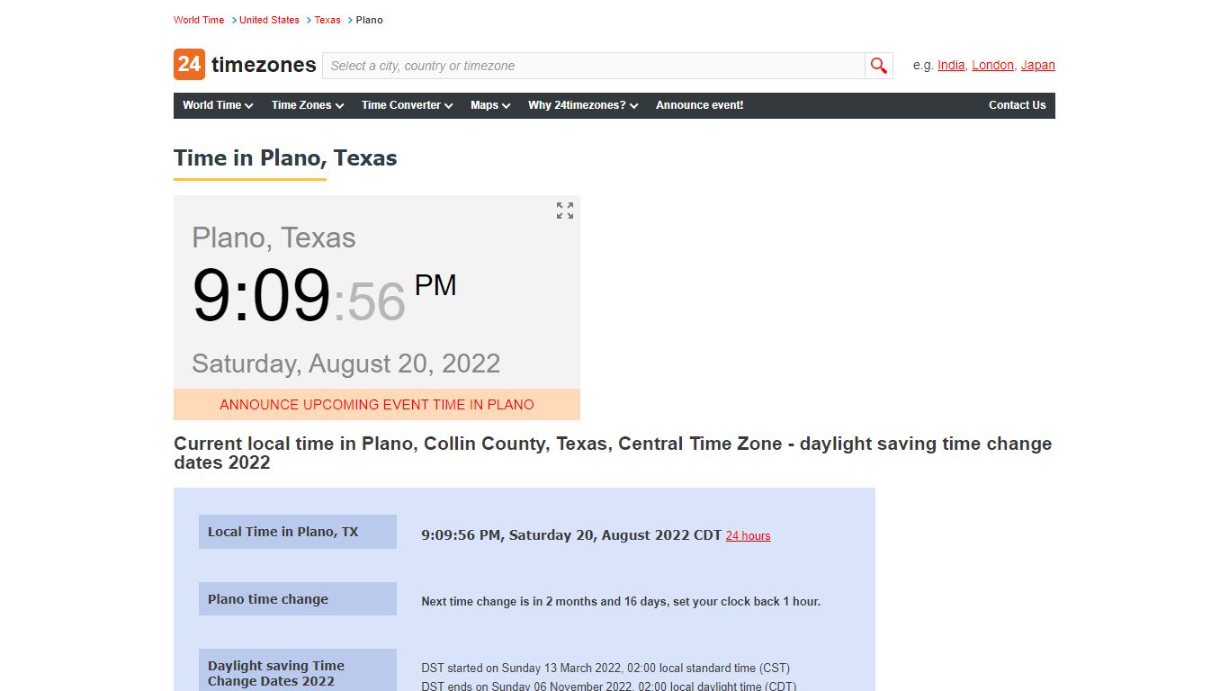 Current local time in Plano, Texas - 24timezones.com