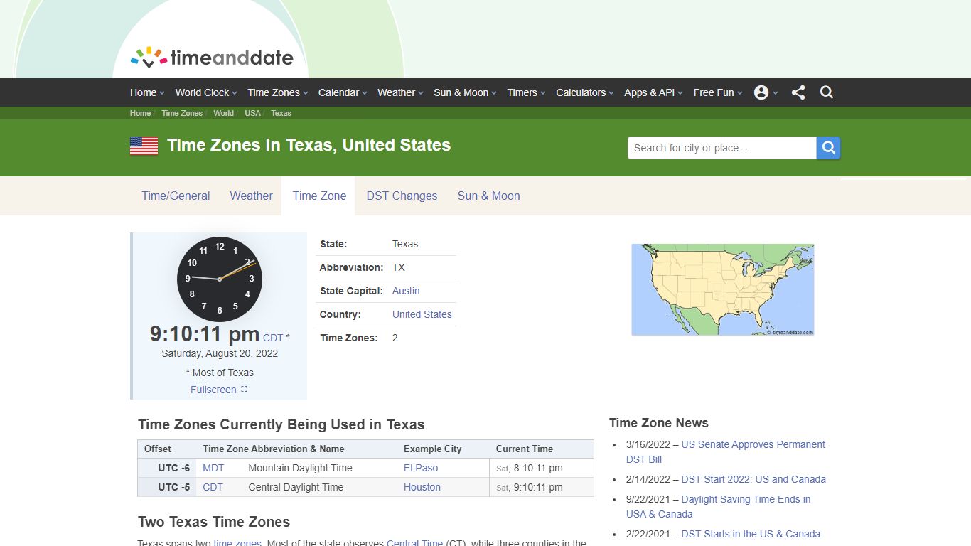 Time Zones in Texas, United States - Time and Date